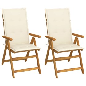 Reclining garden chairs 2 pcs solid acacia wood cushions by , Garden chairs - Ref: Foro24-3064061, Price: 181,67 €, Discount: %