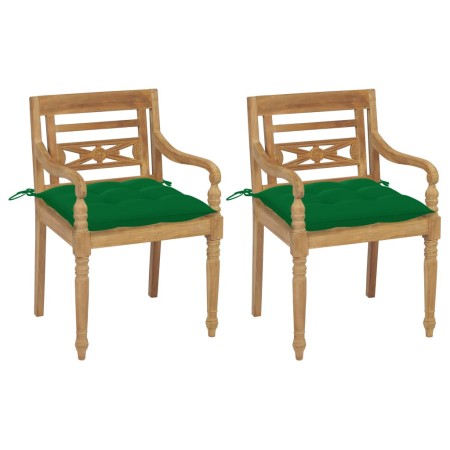 Sillas Batavia 2 uds teca maciza con cojines verde de , Sillas de jardín - Ref: Foro24-3062147, Precio: 244,11 €, Descuento: %