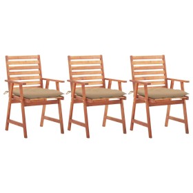 Garden dining chairs 3 units solid acacia wood and cushions by , Garden chairs - Ref: Foro24-3064365, Price: 220,10 €, Discou...