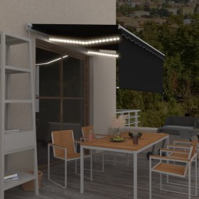 Manual retractable awning with blind and anthracite LED light 3x2.5 m by , Awnings - Ref: Foro24-3069264, Price: 300,99 €, Di...