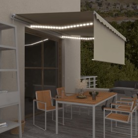 Toldo retráctil manual con persiana y LED crema 4x3 m de , Toldos - Ref: Foro24-3069302, Precio: 387,99 €, Descuento: %