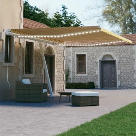 Manual retractable awning with yellow and white LED 400x300 cm by , Awnings - Ref: Foro24-3069543, Price: 491,66 €, Discount: %