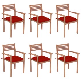 Stackable garden chairs 6 pcs teak wood with cushions by , Garden chairs - Ref: Foro24-3072593, Price: 490,99 €, Discount: %