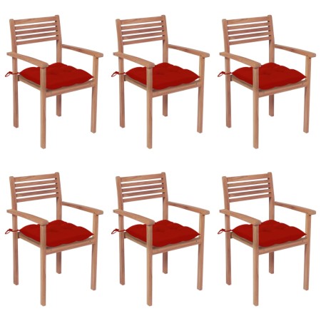 Stackable garden chairs 6 pcs teak wood with cushions by , Garden chairs - Ref: Foro24-3072593, Price: 499,89 €, Discount: %