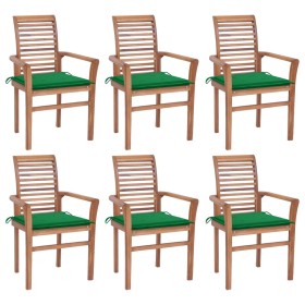 Dining chairs 6 pcs solid teak wood with green cushions by , Garden chairs - Ref: Foro24-3072951, Price: 566,99 €, Discount: %