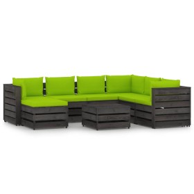 8-piece garden furniture with gray impregnated wood cushions by vidaXL, Garden sets - Ref: Foro24-3068395, Price: 795,05 €, D...