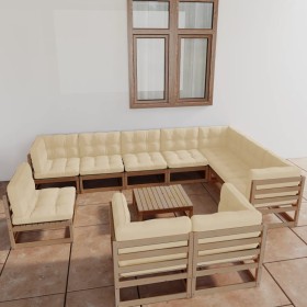 Garden furniture set 11 pcs honey brown pine wood cushions by , Garden sets - Ref: Foro24-3076872, Price: 1,00 €, Discount: %