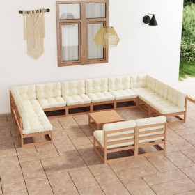 Garden furniture set 13 pcs honey brown pine wood cushions by , Garden sets - Ref: Foro24-3077282, Price: 1,00 €, Discount: %