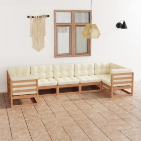 Garden furniture set 7 pcs honey brown pine wood cushions by , Garden sets - Ref: Foro24-3077307, Price: 758,31 €, Discount: %