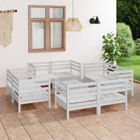 Gartenmöbel-Set 9-teilig aus massivem weißem Kiefernholz von , Gartensets - Ref: Foro24-3082433, Preis: 500,99 €, Rabatt: %