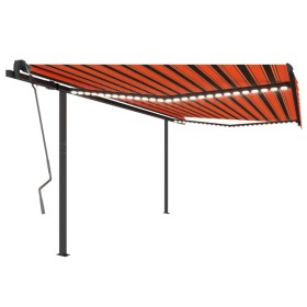 Manual retractable awning with orange and brown LED light 4x3.5 m by , Awnings - Ref: Foro24-3070225, Price: 659,60 €, Discou...