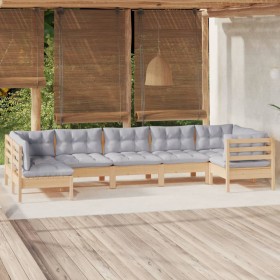 Garden furniture set 7 pieces and gray pine wood cushions by , Garden sets - Ref: Foro24-3096429, Price: 552,35 €, Discount: %