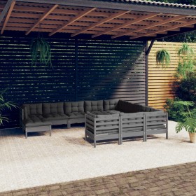 Garden furniture 11 pieces and gray pine wood cushions by , Garden sets - Ref: Foro24-3097045, Price: 967,30 €, Discount: %