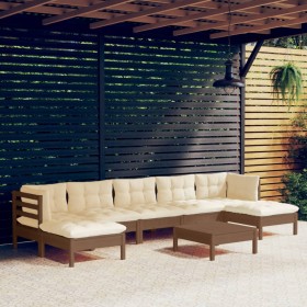 Garden furniture 8 pieces and cushions honey brown pine wood by , Garden sets - Ref: Foro24-3097100, Price: 755,99 €, Discoun...