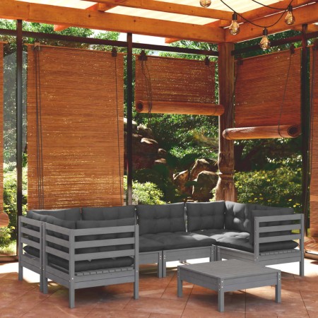 Garden furniture set 7 pieces and gray pine wood cushions by , Garden sets - Ref: Foro24-3097303, Price: 588,99 €, Discount: %