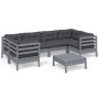 Garden furniture set 7 pieces and gray pine wood cushions by , Garden sets - Ref: Foro24-3097303, Price: 588,99 €, Discount: %