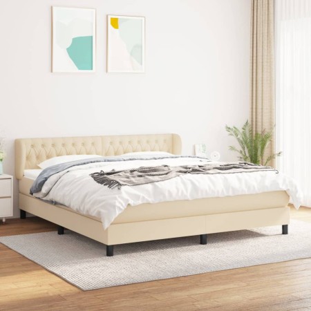 Cama box spring con colchón tela color crema 180x200 cm de , Camas y somieres - Ref: Foro24-3126506, Precio: 576,99 €, Descue...