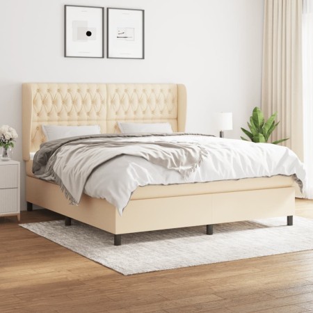 Cama box spring con colchón tela color crema 180x200 cm de , Camas y somieres - Ref: Foro24-3128226, Precio: 661,56 €, Descue...