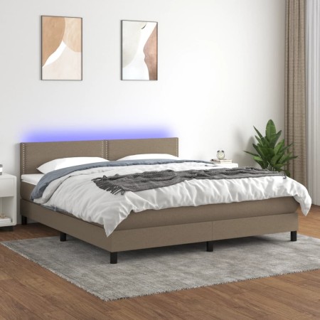 Box spring bed with mattress and LED lights taupe gray fabric 160x200 cm by , Beds and slatted bases - Ref: Foro24-3133089, P...