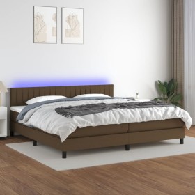 Box spring bed mattress LED lights dark brown fabric 200x200 cm by , Beds and slatted bases - Ref: Foro24-3133344, Price: 599...