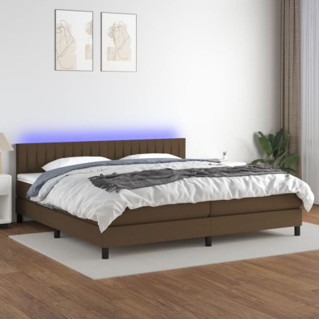 Box spring bed mattress LED lights dark brown fabric 200x200 cm by , Beds and slatted bases - Ref: Foro24-3133344, Price: 583...