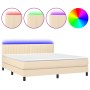 Boxspringbett-Matratze und LED-Leuchten, cremefarbener Stoff, 180 x 200 cm von , Betten und Lattenroste - Ref: Foro24-3133338...