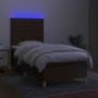 Boxspringbett-Matratze und LED-Leuchten aus dunkelbraunem Stoff, 90 x 190 cm von , Betten und Lattenroste - Ref: Foro24-31354...