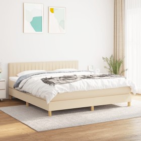 Cama box spring con colchón tela color crema 180x200 cm de , Camas y somieres - Ref: Foro24-3140798, Precio: 524,99 €, Descue...