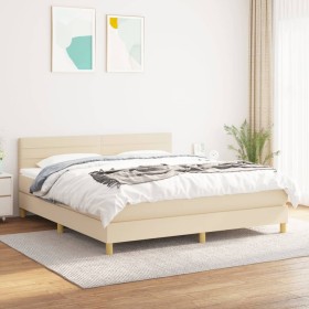 Cama box spring con colchón tela color crema 180x200 cm de , Camas y somieres - Ref: Foro24-3140718, Precio: 536,08 €, Descue...