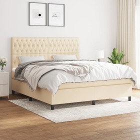 Cama box spring con colchón tela color crema 180x200 cm de , Camas y somieres - Ref: Foro24-3142038, Precio: 649,92 €, Descue...