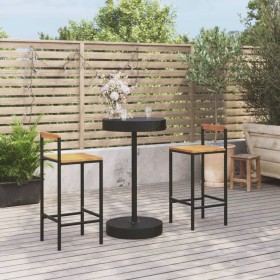 Bar table and garden stools 3 pieces acacia wood PE rattan black by , Garden sets - Ref: Foro24-3187718, Price: 178,32 €, Dis...