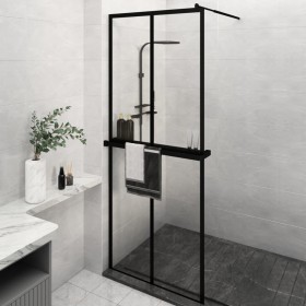 Shower screen with ESG glass and black aluminum shelf 80x195 cm by , Shower walls and screens - Ref: Foro24-3185444, Price: 2...