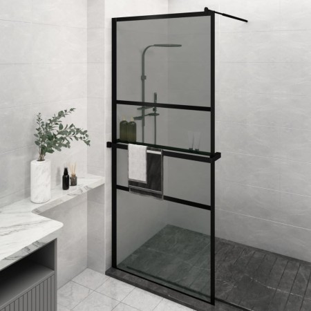 Shower screen with ESG glass shelf and black aluminum 100x195cm by , Shower walls and screens - Ref: Foro24-3185478, Price: 2...