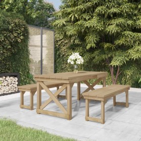 Garten-Essgruppe 3-teilig aus imprägniertem massivem Kiefernholz von , Gartensets - Ref: Foro24-3096621, Preis: 336,99 €, Rab...