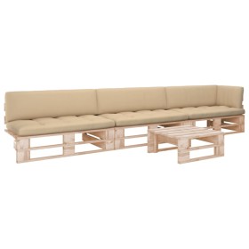 4-piece pallet furniture and impregnated pine wood cushions by , Garden sets - Ref: Foro24-3066748, Price: 366,99 €, Discount: %