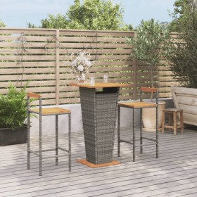 Garden table and high stools 3 pieces wood and PE rattan gray by , Garden sets - Ref: Foro24-3187726, Price: 235,35 €, Discou...