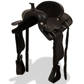 Western saddle, bridle and real leather breastplate 16" black by , Frames - Ref: Foro24-91353, Price: 206,99 €, Discount: %