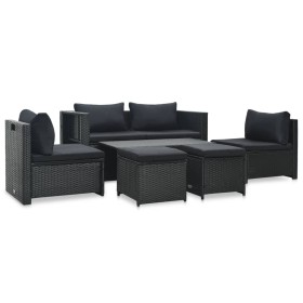 Set muebles de jardín 6 piezas y cojines ratán sintético negro de vidaXL, Conjuntos de jardín - Ref: Foro24-47809, Precio: 42...