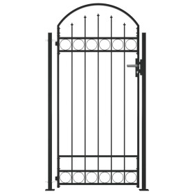 Fence gate with arch and 2 posts black 105x204 cm by , garden gates - Ref: Foro24-145751, Price: 172,79 €, Discount: %