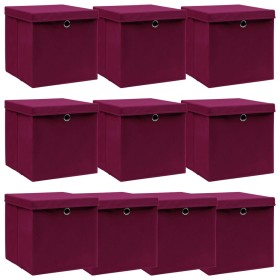 Storage box with lid 10 pcs dark red fabric 32x32x32 cm by , Storage baskets - Ref: Foro24-288344, Price: 57,43 €, Discount: %