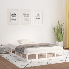 White solid wood double bed frame 135x190 cm by , Beds and slatted bases - Ref: Foro24-820837, Price: 103,67 €, Discount: %