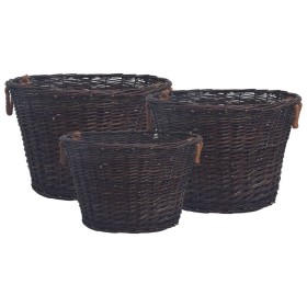 Set of stackable firewood baskets 3 pcs dark brown willow by vidaXL, Firewood bags and holders - Ref: Foro24-286986, Price: 9...