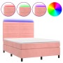 Box spring bed with mattress and LED pink velvet 140x200 cm by vidaXL, Beds and slatted bases - Ref: Foro24-3136190, Price: 5...