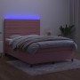 Box spring bed with mattress and LED pink velvet 140x200 cm by vidaXL, Beds and slatted bases - Ref: Foro24-3136190, Price: 5...