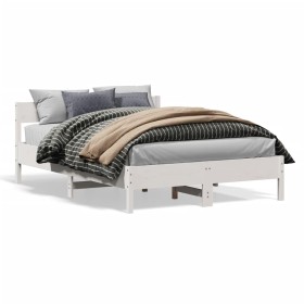 Bed frame with white pine wood headboard 120x200 cm by , Beds and slatted bases - Ref: Foro24-842755, Price: 127,47 €, Discou...