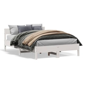 Bed frame with white pine wood headboard 160x200 cm by , Beds and slatted bases - Ref: Foro24-842743, Price: 140,99 €, Discou...