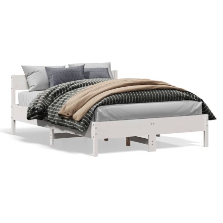 Bed frame with white pine wood headboard 160x200 cm by , Beds and slatted bases - Ref: Foro24-842743, Price: 126,07 €, Discou...