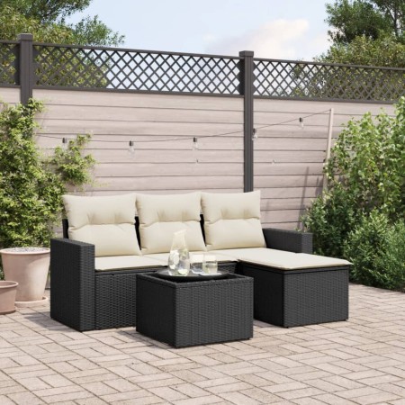 5-teiliges Gartenmöbel-Set und schwarze synthetische Rattankissen von , Modulare Sofas für den Außenbereich - Ref: Foro24-325...