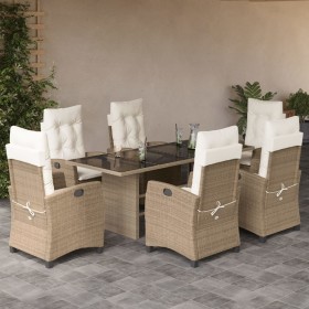 7-teiliges Garten-Essset mit beigen Kissen aus synthetischem Rattan von , Gartensets - Ref: Foro24-3212692, Preis: 912,47 €, ...