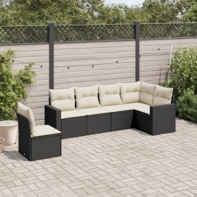 6-teiliges Gartensofa-Set und schwarze synthetische Rattankissen von , Modulare Sofas für den Außenbereich - Ref: Foro24-3251...